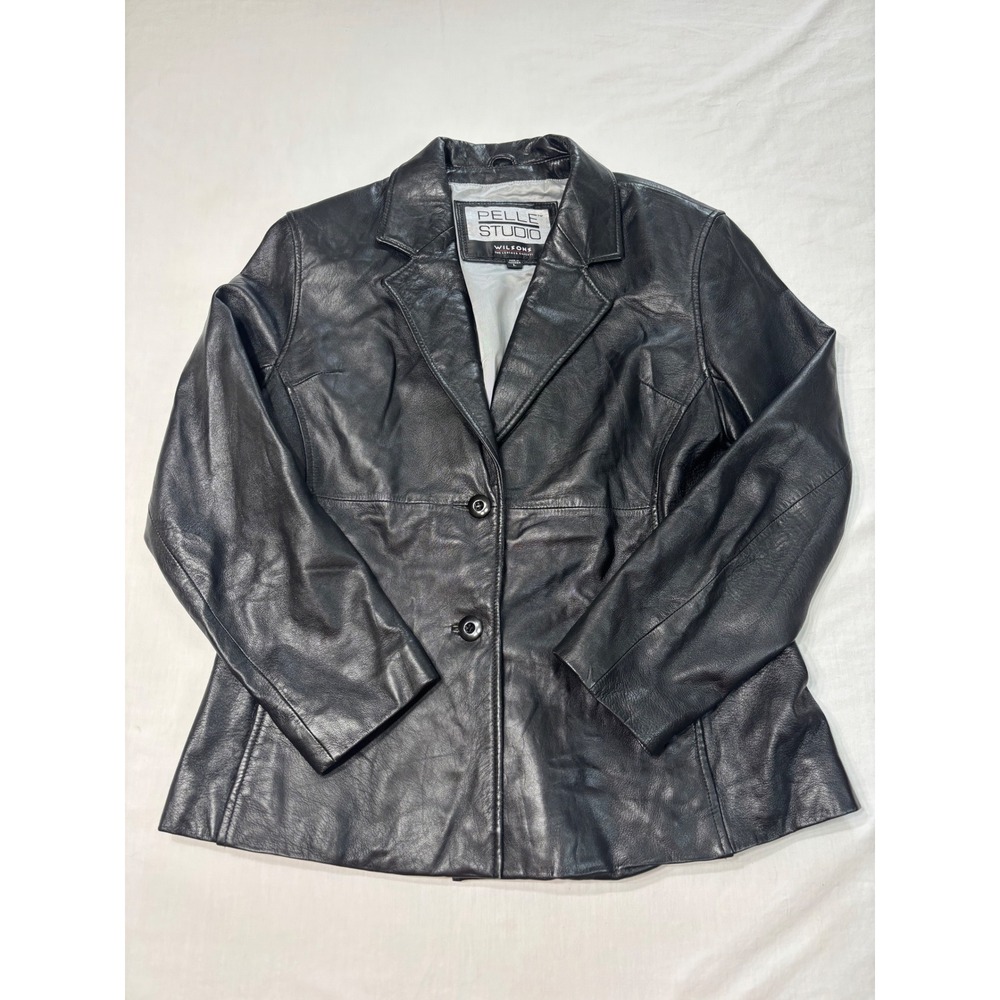 Pelle Studio Wilsons Black Leather Blazer Jacket Two Button Size L